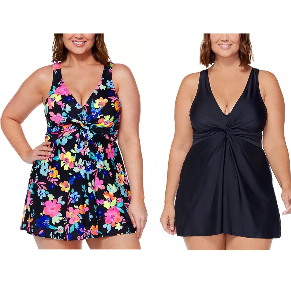 NWT Island Escape Women's Twist Front Swimdress Plus Sizes 18W-22W $80 LLL99